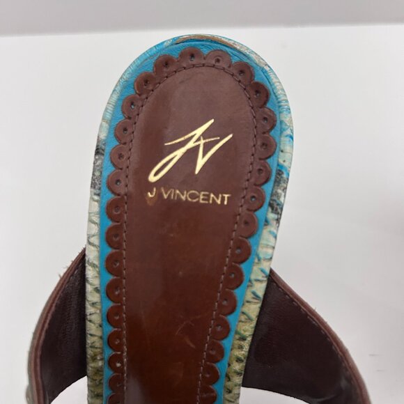 J Vincent Turquoise Blue Grommets Leather Strap Heeled Sandal Pump 6M Italy - Picture 4 of 7